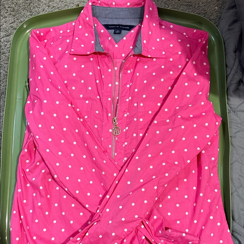 Tommy Hilfiger Pink and White Polka Dot Top​